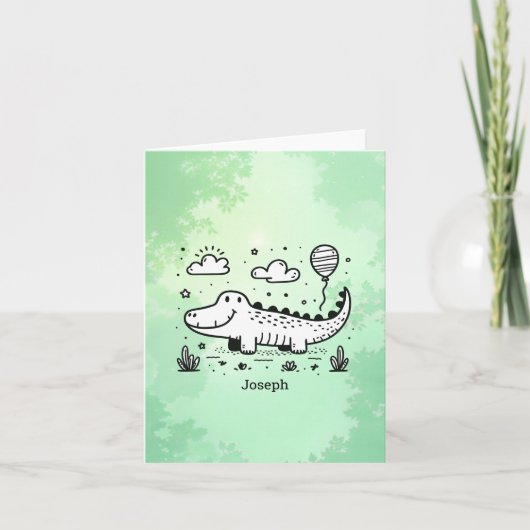 Happy Alligator mit Balloon - Niedliches Kinderzim Dankeskarte (Vorderseite)