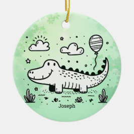 Happy Alligator mit Balloon - Niedliches Kinderzim Keramik Ornament