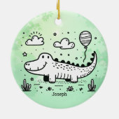 Happy Alligator mit Balloon - Niedliches Kinderzim Keramik Ornament (Hinten)