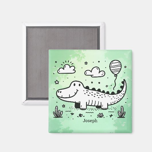Happy Alligator mit Balloon - Niedliches Kinderzim Magnet (Vorderseite/Rückseite)