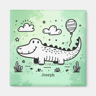 Happy Alligator mit Balloon - Niedliches Kinderzim Magnet