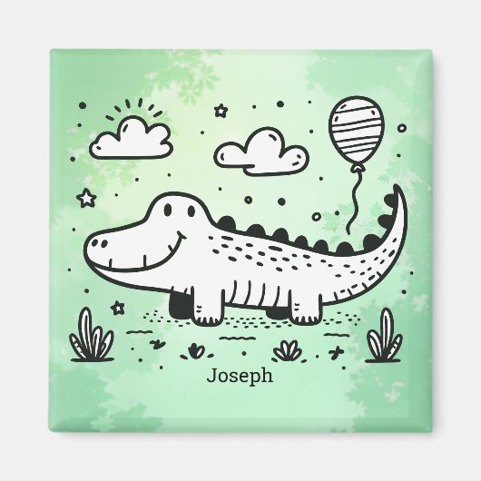 Happy Alligator mit Balloon - Niedliches Kinderzim Magnet (Vorne)