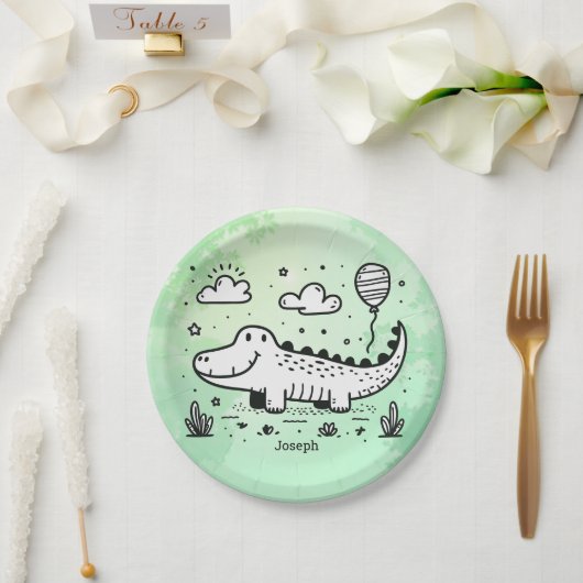 Happy Alligator mit Balloon - Niedliches Kinderzim Pappteller (Hochzeit)