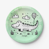Happy Alligator mit Balloon - Niedliches Kinderzim Pappteller (Vorderseite)
