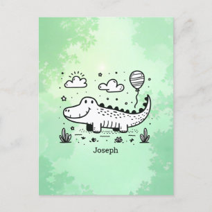 Happy Alligator mit Balloon - Niedliches Kinderzim Postkarte