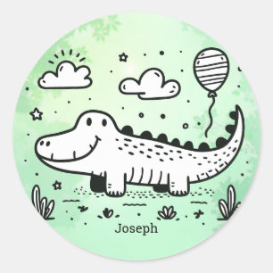 Happy Alligator mit Balloon - Niedliches Kinderzim Runder Aufkleber