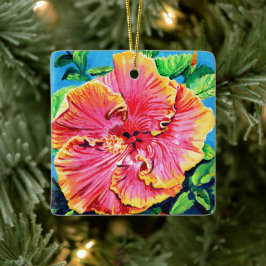 Happy Aloha Pink Hibiskus Keramik Keramikornament