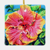 Happy Aloha Pink Hibiskus Keramik Keramikornament (Vorderseite)