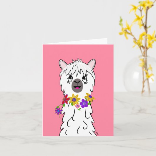 Happy Alpaca Karte (Gelbe Blume)