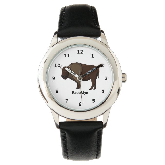 Happy American Bison Buffalo Illustration Armbanduhr (Vorderseite)