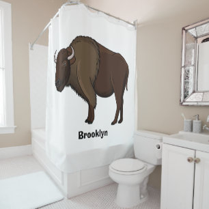 Happy American Bison Buffalo Illustration Duschvorhang