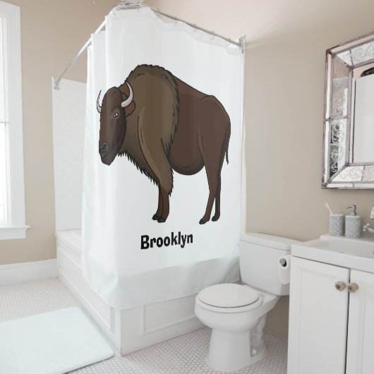 Happy American Bison Buffalo Illustration Duschvorhang (Beispiel)