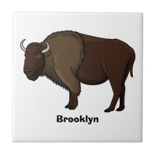 Happy American Bison Buffalo Illustration Fliese