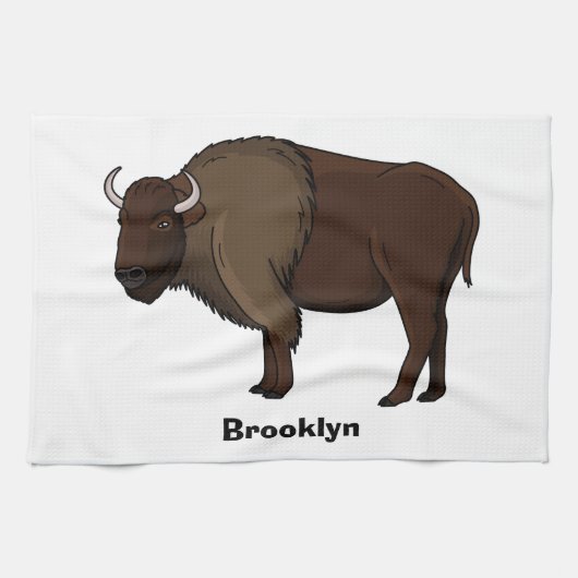 Happy American Bison Buffalo Illustration Geschirrtuch (Horizontal)