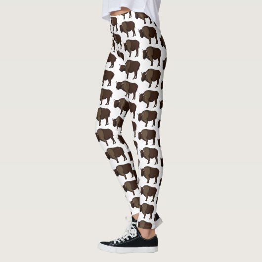 Happy American Bison Buffalo Illustration Leggings (Links)