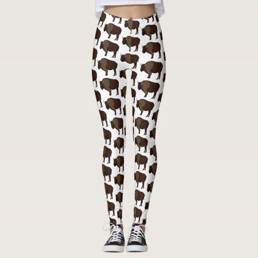 Happy American Bison Buffalo Illustration Leggings (Vorderseite)