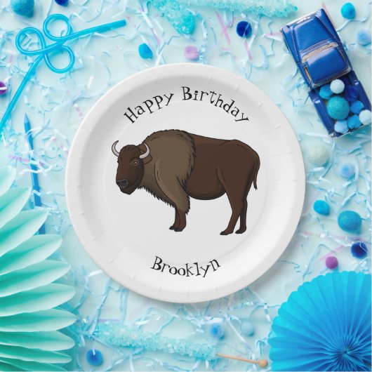 Happy American Bison Buffalo Illustration Pappteller (Party)