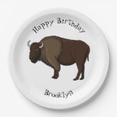 Happy American Bison Buffalo Illustration Pappteller (Vorderseite)