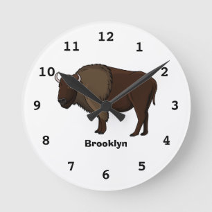 Happy American Bison Buffalo Illustration Runde Wanduhr