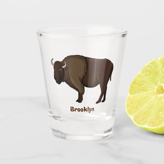 Happy American Bison Buffalo Illustration Schnapsglas (Vorderseite)