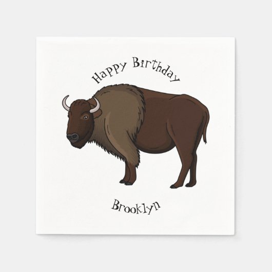 Happy American Bison Buffalo Illustration Serviette (Vorderseite)