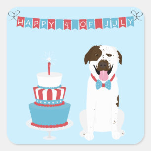 Happy Amerikanische Unabhängigkeitstag Dog Red Whi Quadratischer Aufkleber