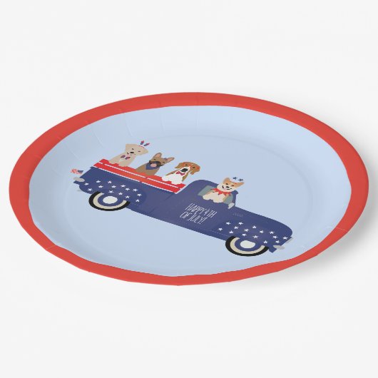 Happy Amerikanische Unabhängigkeitstag Hunde Liefe Pappteller (Schrägansicht)