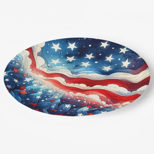Happy Amerikanische Unabhängigkeitstag | Patriotis Pappteller (Schrägansicht)