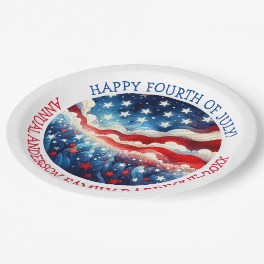 Happy Amerikanische Unabhängigkeitstag Personalisi Pappteller (Schrägansicht)