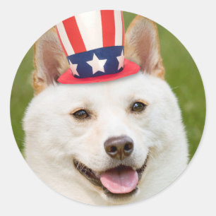 Happy Amerikanische Unabhängigkeitstag Shiba Inu H Runder Aufkleber