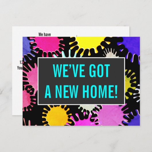 Happy and Fun New Zuhause Postcard Ankündigungspostkarte (Vorne/Hinten)