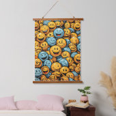 Happy and Funny Emoji Faces Wandteppich Mit Holzrahmen (Schlafzimmer)