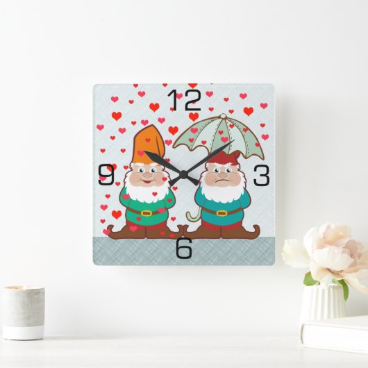 Happy and Grumpy Gnomes Quadratische Wanduhr (Zuhause)