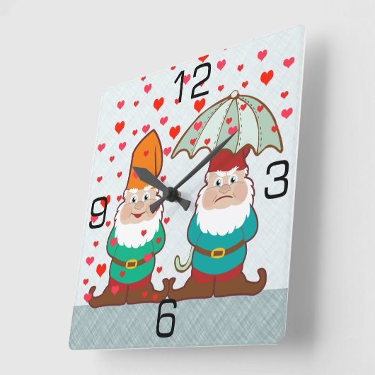 Happy and Grumpy Gnomes Quadratische Wanduhr (Winkel)