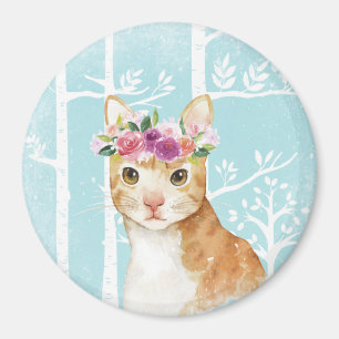 Happy Animal mit Blume in Blue Forest Cat Kitty Magnet