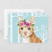 Happy Animal mit Blume in Blue Forest Cat Kitty Postkarte (Vorne/Hinten)