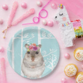 Happy Animal mit Blume in Blue Forest Hamster Pappteller (Party)
