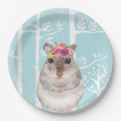 Happy Animal mit Blume in Blue Forest Hamster Pappteller (Vorderseite)