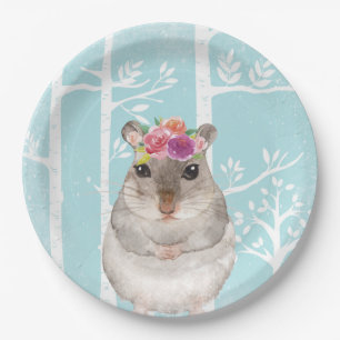 Happy Animal mit Blume in Blue Forest Hamster Pappteller