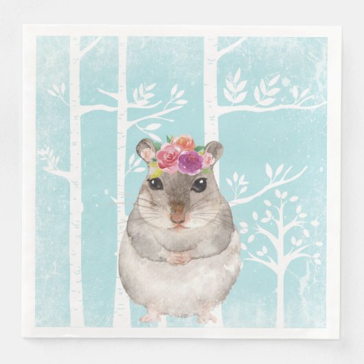 Happy Animal mit Blume in Blue Forest Hamster Serviette (Vorderseite)