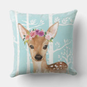 Happy Animal with Blume in Blue Forest Deer Kissen (Rückseite)