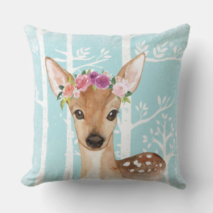 Happy Animal with Blume in Blue Forest Deer Kissen