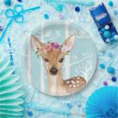 Happy Animal with Blume in Blue Forest Deer Pappteller (Party)