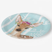 Happy Animal with Blume in Blue Forest Deer Pappteller (Schrägansicht)