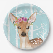 Happy Animal with Blume in Blue Forest Deer Pappteller (Vorderseite)