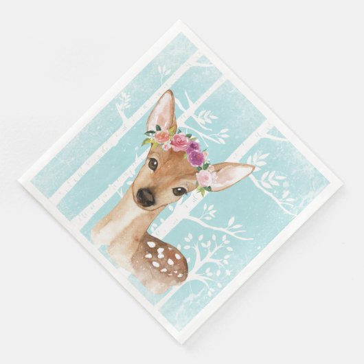 Happy Animal with Blume in Blue Forest Deer Serviette (Ecke)