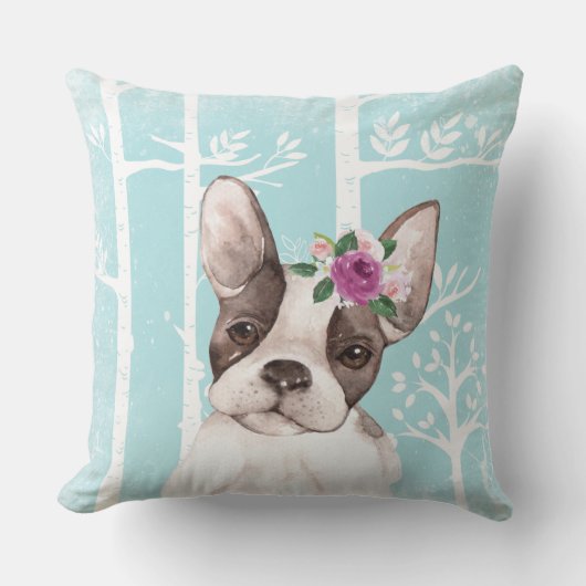 Happy Animal with Blume in Blue Forest-Dog-Mops Kissen (Vorderseite)
