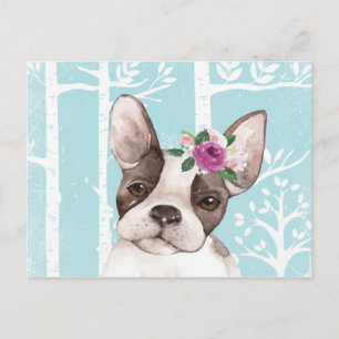 Happy Animal with Blume in Blue Forest-Dog-Mops Postkarte