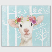 Happy Animal with Blume in Blue Forest Sheep Geschenkpapier (Flach)
