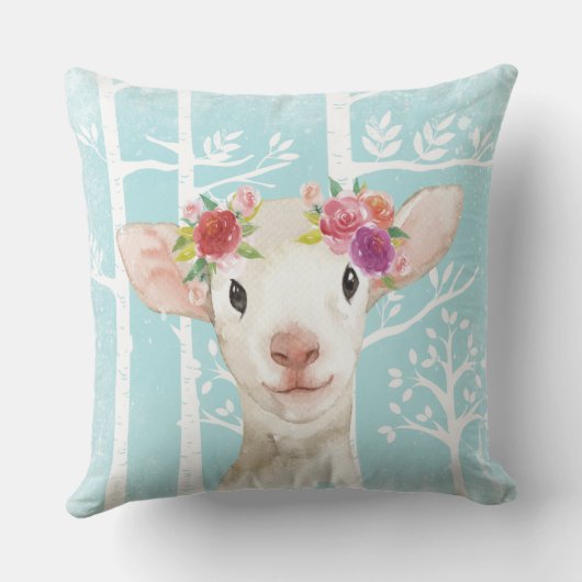Happy Animal with Blume in Blue Forest Sheep Kissen (Rückseite)